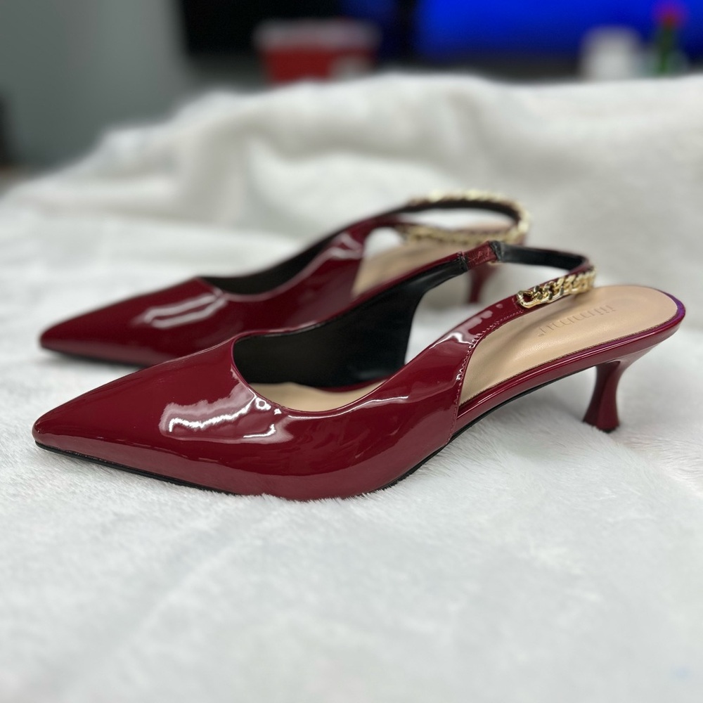Women’s Burgundy Patent Slingback Kitten Heels